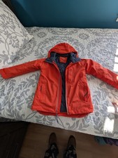 L.L. Bean Kids Lightweight Insulated Jacket Orange Navy M5-6 Hooded Full Zip