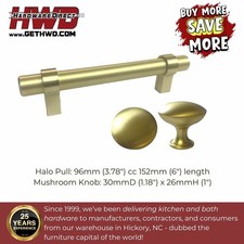 Matte Gold Halo T-Bar Handle 96mm or Disc Knob Kitchen Bath Solid Cabinet Pull