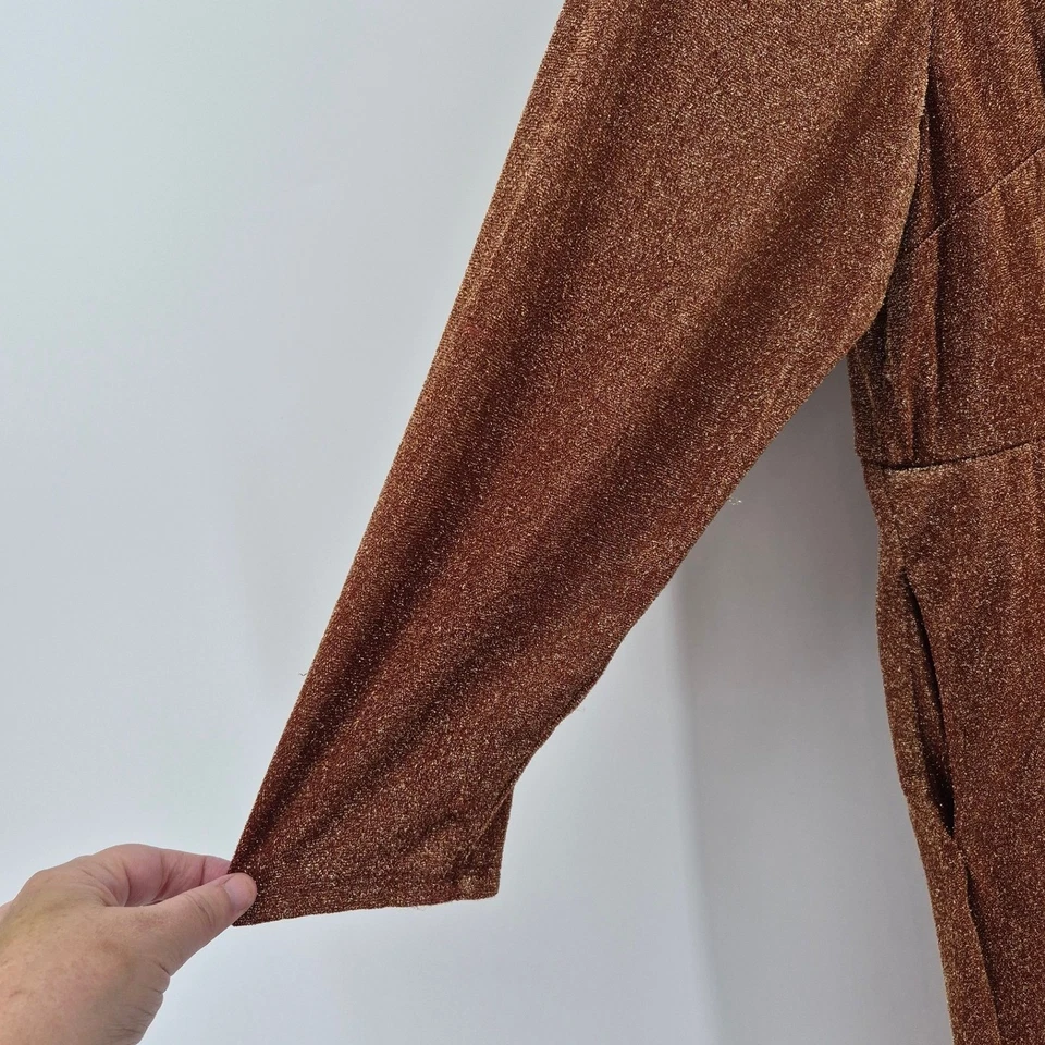 Vestido Torrid Feminino Tamanho 3X Marrom Metálico Manga Longa Midi Festa Carreira - Imagem 4 de 4