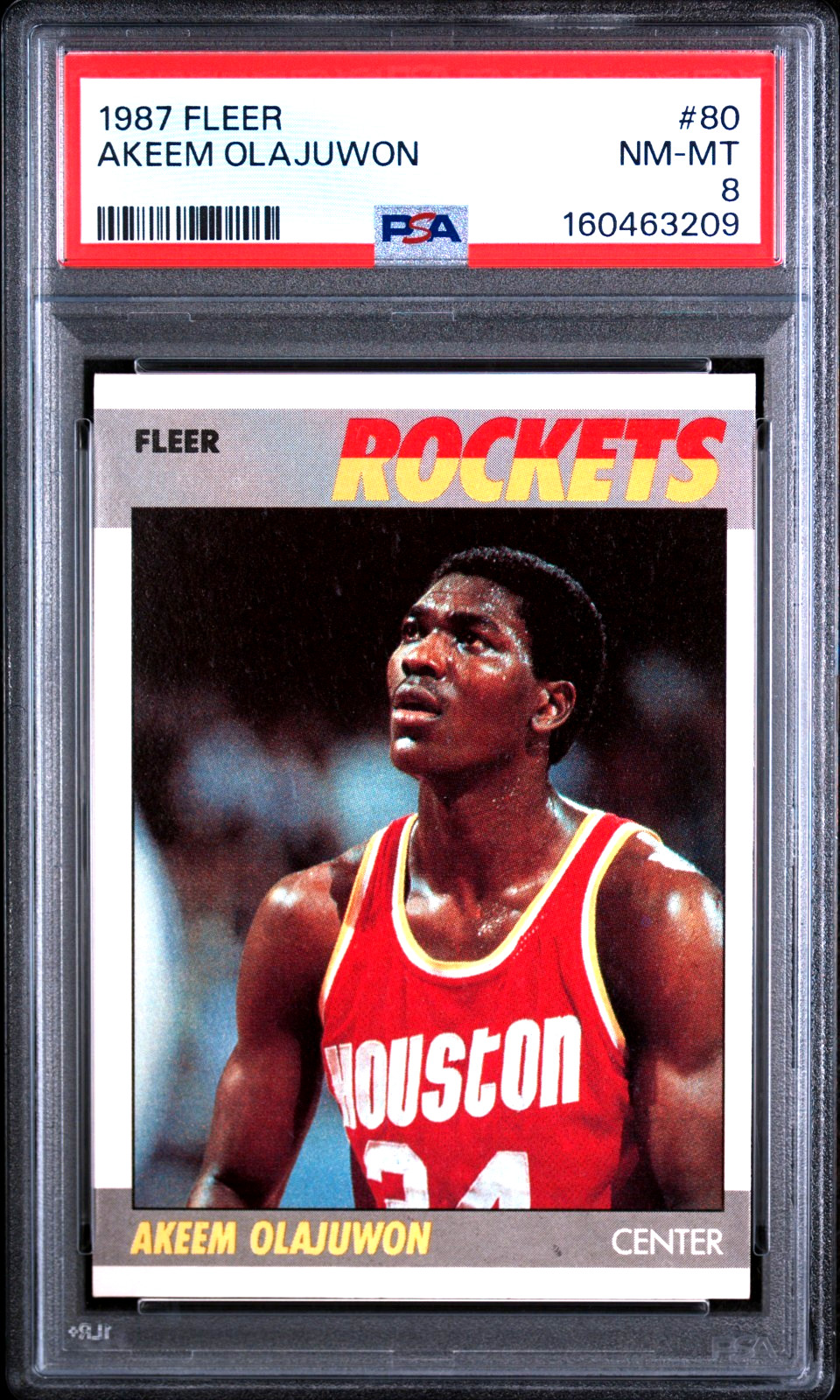1987 FLEER #80 AKEEM OLAJUWON Houston Rockets PSA 8 Near Mint / Mint