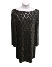 Eliza J Womens 14 Cold Shoulder Dress Black/Silver Metallic Sequin Flare Sleeve