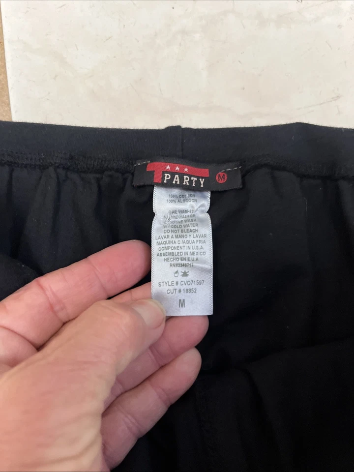 T PARTY NEW! Black Foldover Waist Gauzy Cotton Lined Wide Leg Palazzo Pants Sz M - Image 3 of 4