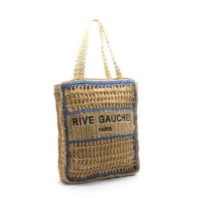 Vimoda Rive Gauche Tasche Blau Beige Häkel Shopper Sommer Boho Strandtasche Neu