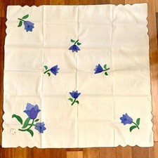 Appliqu d Pansy Flowers Blue On White Square Tablecloth 33.5 x34 Rolled Hem