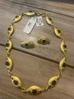 Vintage ERWIN PEARL Statement Necklace & Earrings Set Gold/Black Costume jewelry