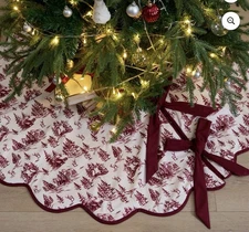 Red and Ivory Forest Velvet Christmas Tree Skirt, 52", by My Texas House