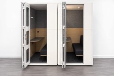 Quiet Pod / Phone Booth, White / Glass / Grey / Oak, Lighting, Power