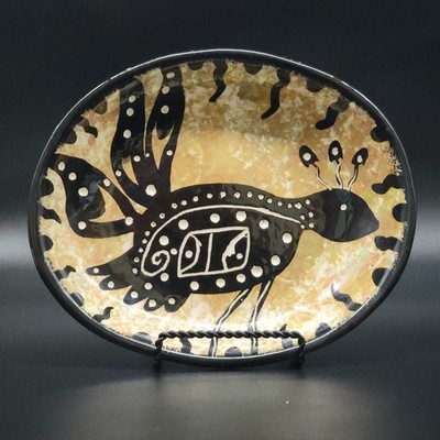 Vtg Signed LaLa 1981 Handcrafted Native Amer. Tan Dish Black Design AZ Kid Stuff
