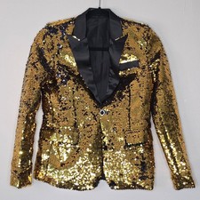 Sequin Suit Jacket Boys 9-10 Years Gold Black Shawl Lapel Tuxedo Party Formal