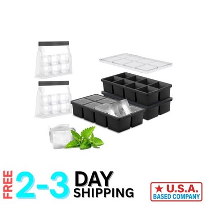 Flexible 3-Pack Ice Cube Molds - Create 24 Perfect 2-Inch Ice Cubes Effortlessly