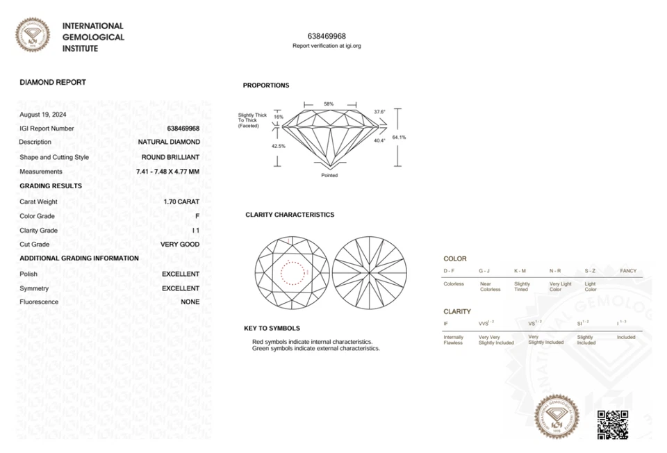 1.70Carat Natural Diamond F I1 IGI Certified Round VG EX EX - Image 4 of 4