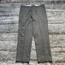 Polo Ralph Lauren Black White Herringbone Wool Flat Front Dress Pants Size 36x30