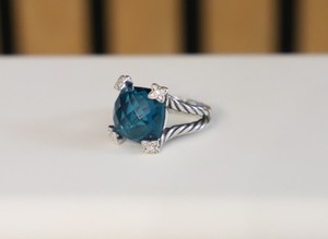 David Yurman Hampton Blue Topaz Sterling Silver Cushion On Point Ring size 7