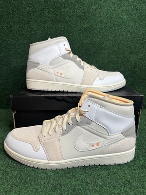 Jordan 1 Mid SE Craft Inside Out Sneakers Shoes Mens Size 14 White Grey New