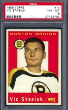 1959 Topps HK #14 PSA 8 Vic Stasiuk Bruins 14