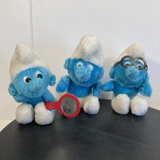 3 VINTAGE Smurf Bean Bag Plush Toys 8 Wallace Berrie Company 1980 With Tag B2