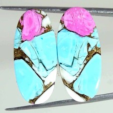 21.50Cts Cotton Candy Pink Copper Turquoise Oval Pair Cabochon Loose Gemstone