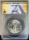 1934 Walking Liberty Half Dollar ANACS MS63-Spectacular Eye Appeal!