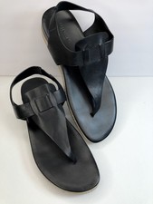 Vince Sandals Flint Black Leather Wedge Thong...