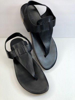 Vince Sandals Flint Black Leather Wedge Thong Espadrille Women s Size 9