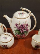 Vintage Adorable Porcelain Miniature Purple Floral Childs Play Tea Set 9 pieces