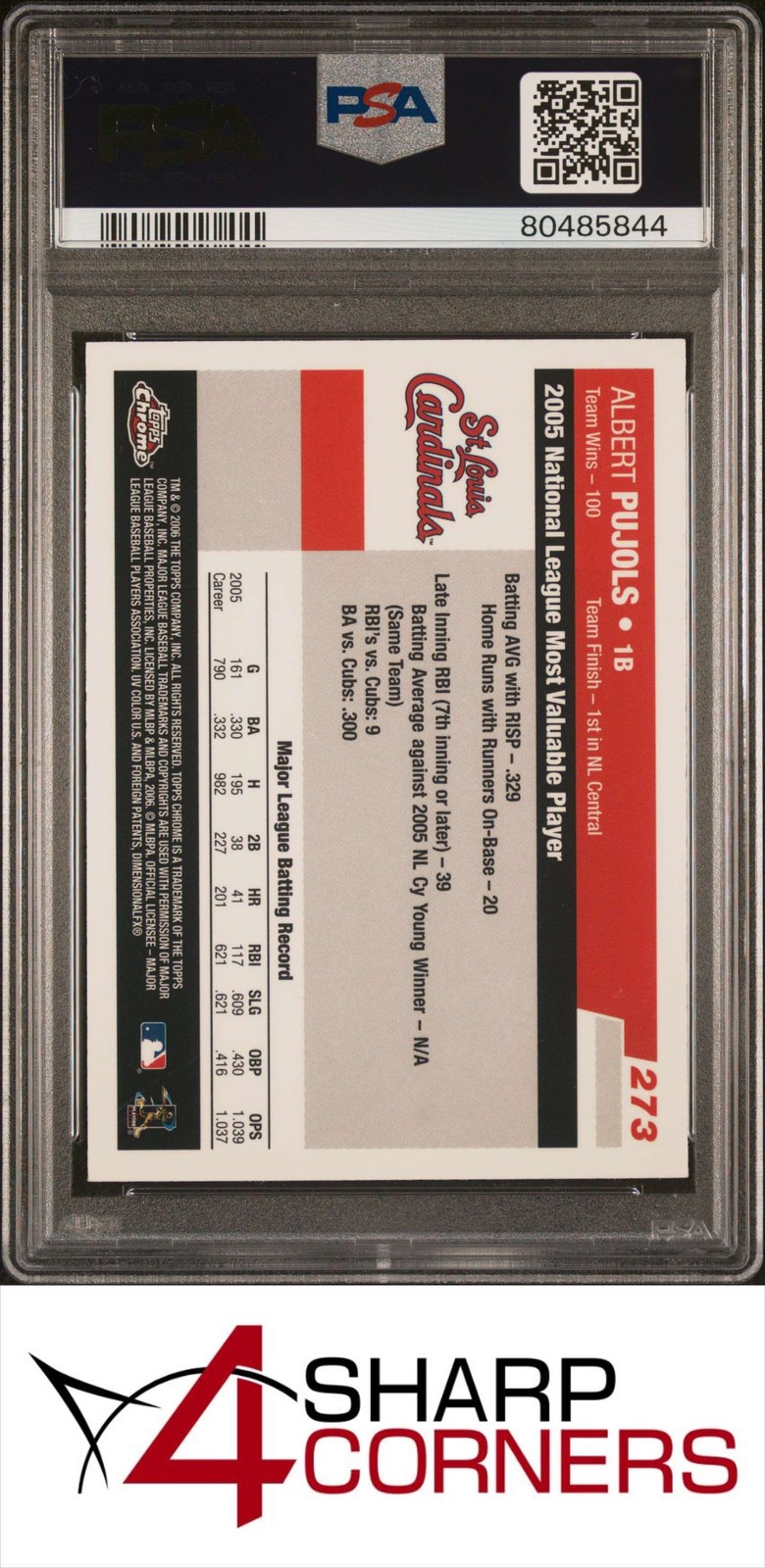 2006 TOPPS CHROME #273 ALBERT PUJOLS CARDINALS PSA 10 view 2