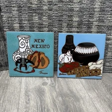 Cleo Teissedre Hand Painted Ceramic Tile Trivet Coaster Bundle Southwestern 6x6