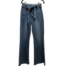 Forever 21 Women's Jeans Sz 31 Soft Denim High Rise Fabric Tie Belt Flared Tall