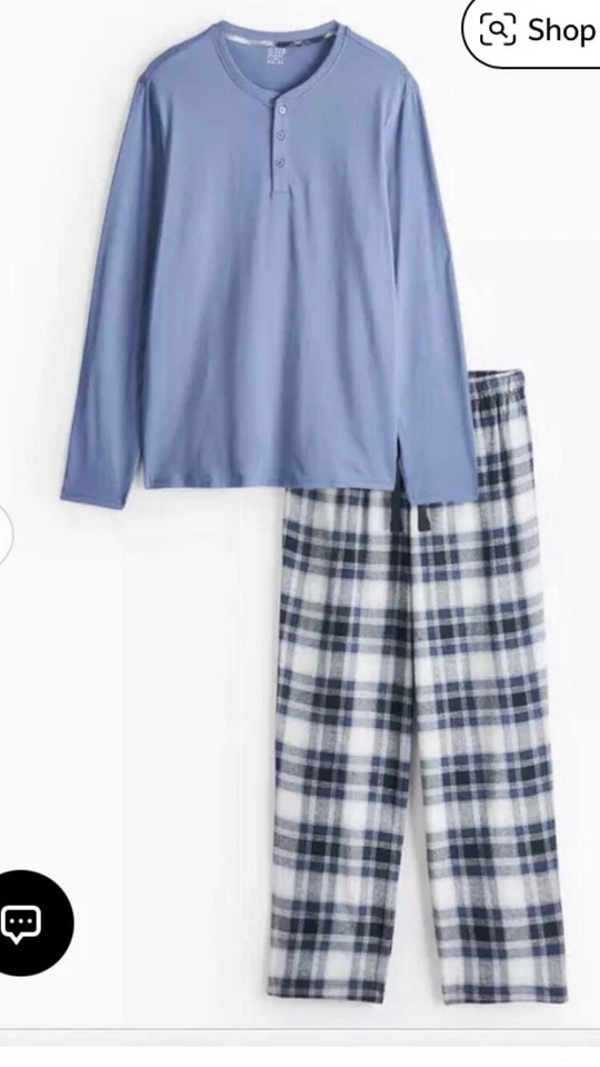 Mens Blue Check Cotton long sleeve Pyjamas Size M NEW - Image 4 of 4