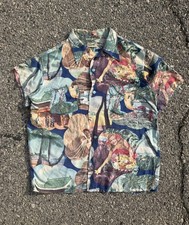 Vintage 1940s 50s Guymont Rayon Photoprint Aloha Hawaiian Shirt Loop Collar ML
