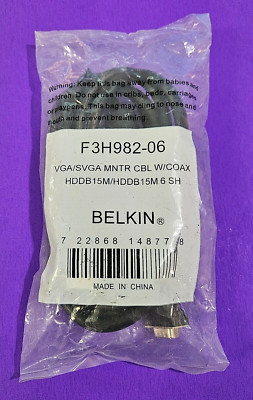 SEALED Belkin F3H982-06 VGA/SVGA Monitor Cable W/COAX HDDB15/HDDB15M 6 SH NEW