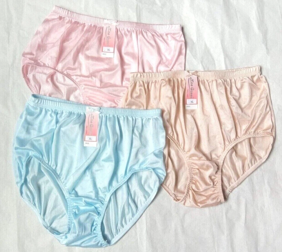 x3 Bragas De Colección Nylon Sedoso Hi Briefs Granny Sissy Bragas Ropa Interior XL Foto 2 de 4