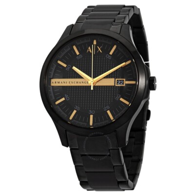 Armani Exchange Men's Black IP Stainless Gold Tone Watch