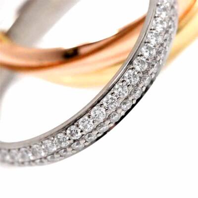 Cartier Trinity Pave Diamond Ring 18K YG WG PG 750 Size49 4.75-5