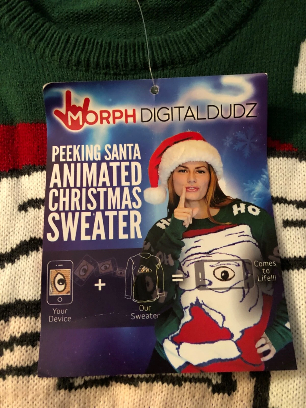 Adult Morph Digital Dudz  Santa Ugly Christmas Sweater Unisex Large NEW