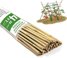 25 Pcs. Bamboo Stakes, 4 FT. Natural Bamboo Garden Stakes, Natural & Reusable