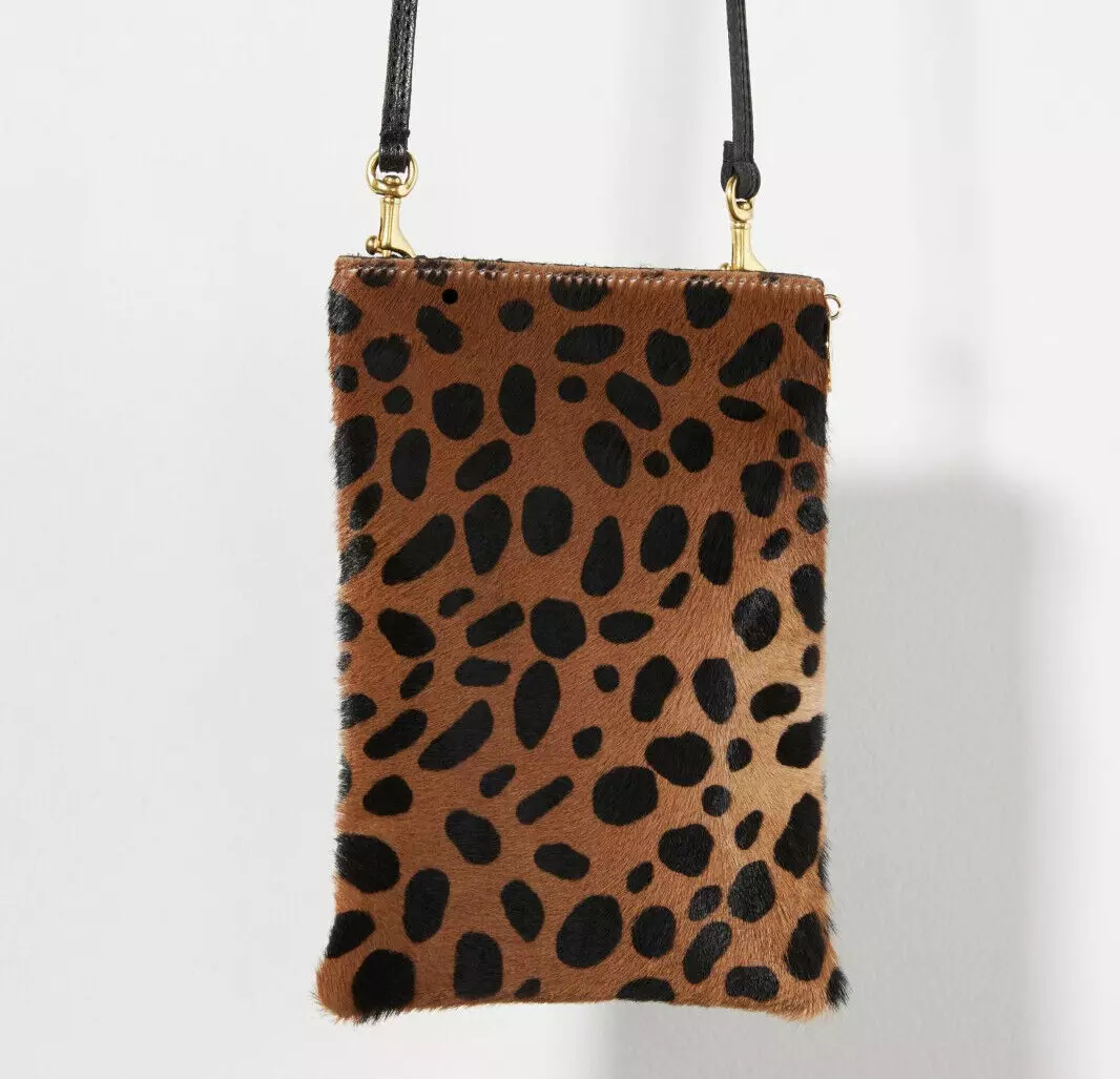 Anthropologie Clare V Poche Crossbody Bag Calfhair Leather Leopard Print NEW