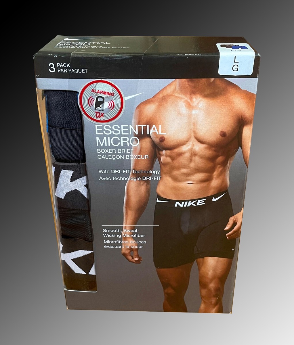Nike Dri-Fit Essential Micro 3-Pack Black Boxer Briefs Men's Size