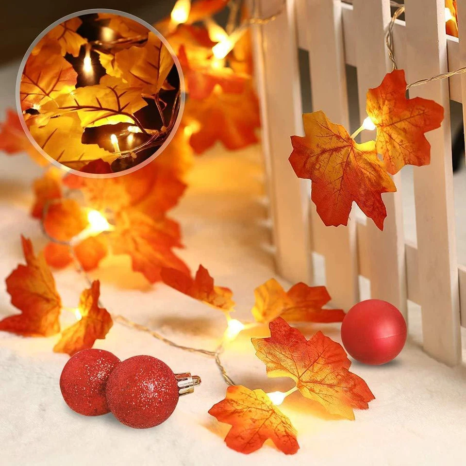 9.8ft Maple Leaves 30 LED Lamp Garland Fairy Lights Home Party Holiday Decor - Image 3 of 4