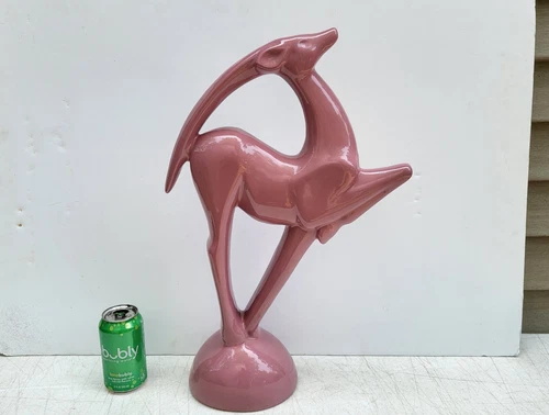 Haeger Gazelle Antelope Sculpture 21" MCM Mid Century MAUVE PINK Art Deco