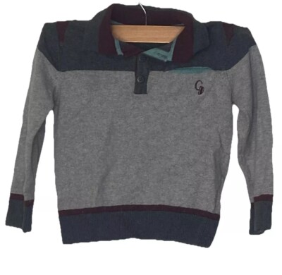 Catimini Boys long sleeve pull over sweater collared gray cotton wool  Size 5