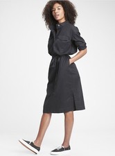 NWT GAP $69.95 Women’s Khaki Midi Shirtdress, Black, Sz XS, S