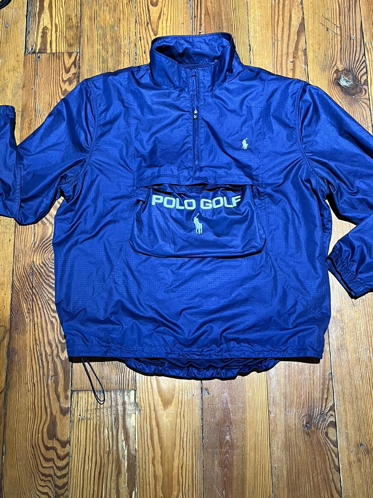 PONY Polo Golf Ralph Lauren Uomo XL Blu Navy Giacca a Vento 1 4 Zip Pullover Pochette