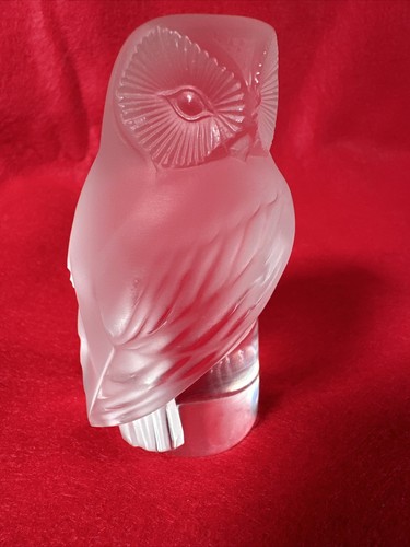 VINTAGE LALIQUE ART GLASS CRYSTAL OWL CHOUETTE PAPERWEIGHT FIGURINE FRANCE - Picture 19 of 19