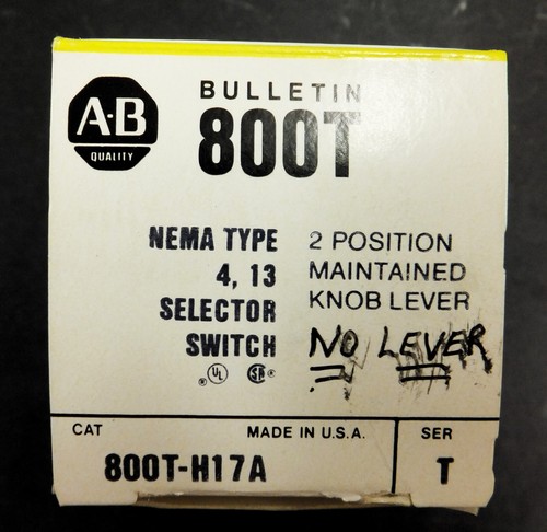 ALLEN BRADLEY 800T-H17A SELECTOR SWITCH 2-POS MAINTAINED, WITH OR WITHOUT HANDLE - Picture 4 of 5