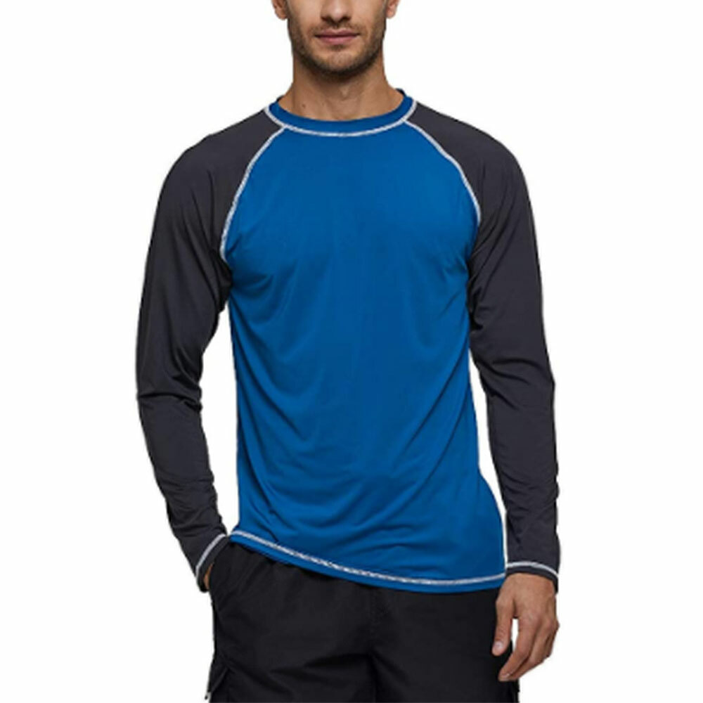 Men Long Sleeve Rashie Swim Shirt QuickDry Swimwear Sun Protection