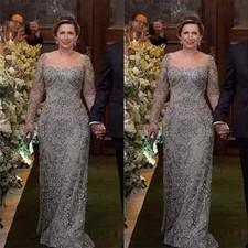 Illusion Neck Long Sleeve Mother of The Bride Dress Lace Appliques Beads Elegant
