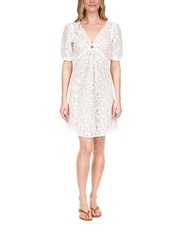 Michael Kors Women's Lace V-Neck Keyhole Dress White Size 0 MSRP $195