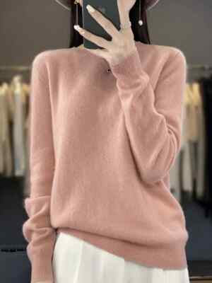Autumn and Winter 100% O-neck Cashmere Sweater Women's Knitted Top Pullover