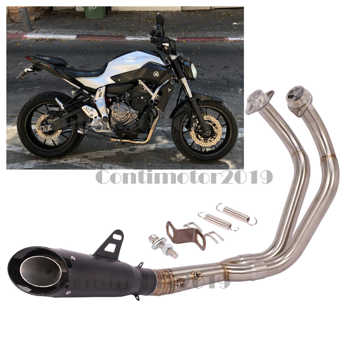 ●FAHEEM Black Muffler Full Exhaust System Front Pipe for Yamaha MT07